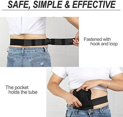 Black medium size PEG tube belt laid flat to show pouch opening