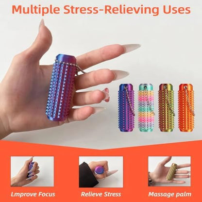 Spiky roller sensory keychain demonstrating anxiety relief function in hand
