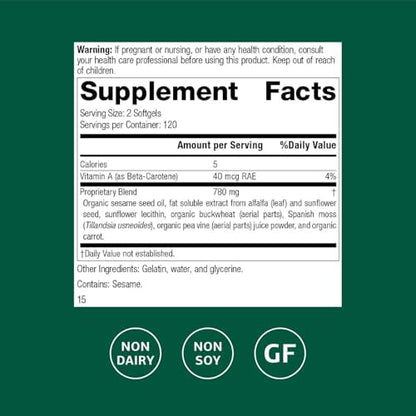 Standard Process Chlorophyll Complex side label showing organic ingredients and proprietary blend