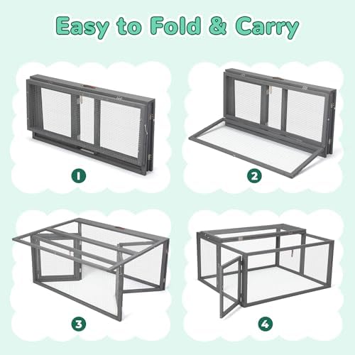 COZIWOW Chicken Coop Run Rabbit Hutch, Portable Chicken Cage Pens with Top & Side Opening Doors, Folding Wooden Chicken Coop, Outdoor Indoor Small Animal Playpen, Chicken Brooder Box, 43.3Inch (Grey) - Image 7