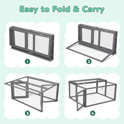 COZIWOW Chicken Coop Run Rabbit Hutch, Portable Chicken Cage Pens with Top & Side Opening Doors, Folding Wooden Chicken Coop, Outdoor Indoor Small Animal Playpen, Chicken Brooder Box, 43.3Inch (Grey) - Image 7