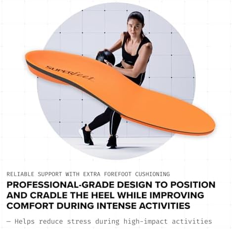 Underside of Superfeet Orange insole highlighting the deep heel cup structure
