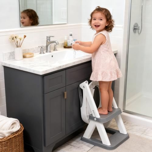 SKYROKU 2 in 1 foldable potty ladder seat with adjustable height positions