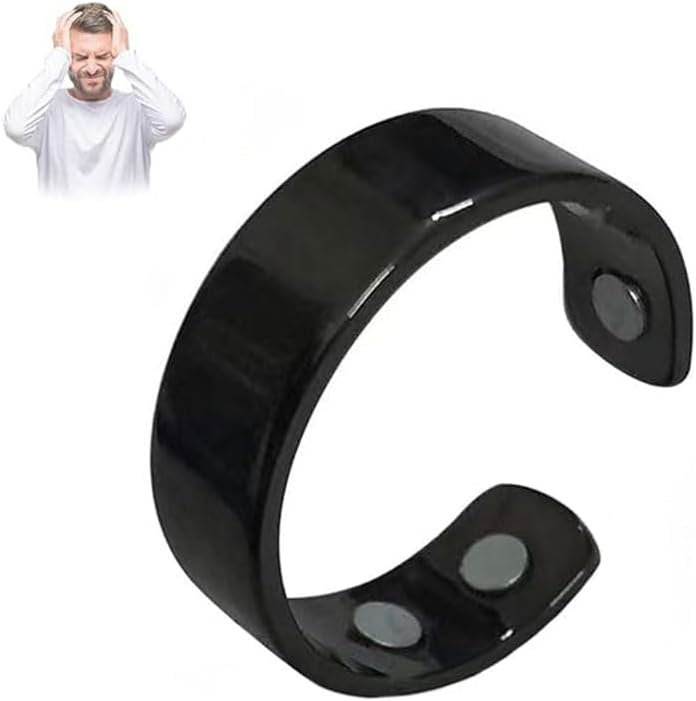MIFYNN Auvulis migraine ring front view showing the sleek black open design adjustable wellness ring