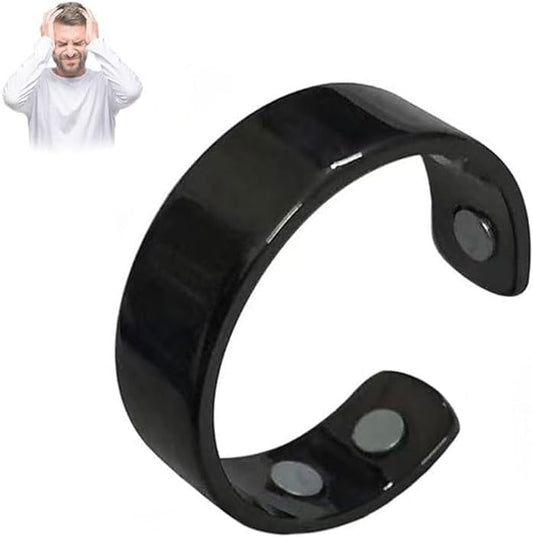 MIFYNN Auvulis migraine ring front view showing the sleek black open design adjustable wellness ring