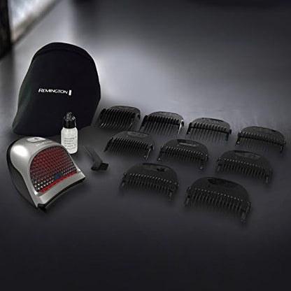 Remington HC4250 cordless electric razor showcasing the extra wide curved stainless steel blade.