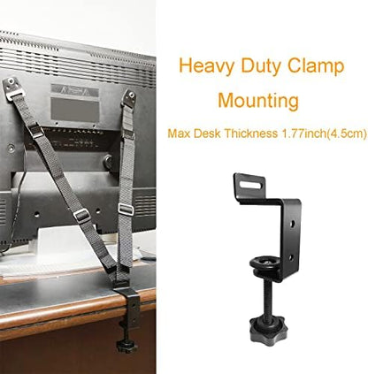 Heavy duty safety straps securing a large flat screen television to a living room wall surface.
