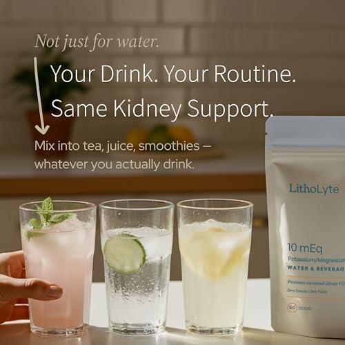 Side panel of LithoLyte 10mEq packaging highlighting the lower potassium electrolyte and zero calorie health benefits.