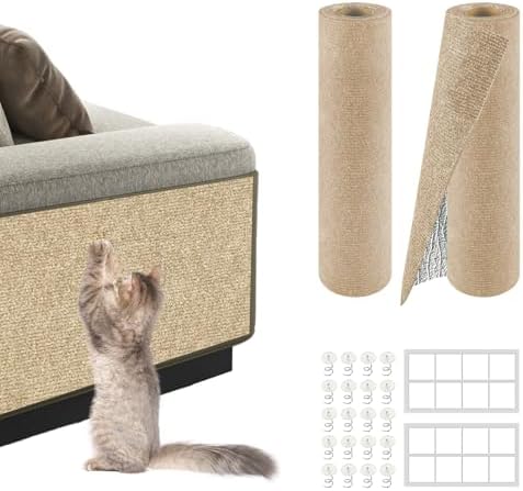ZLAFM adhesive cat scratcher fabric being cut with scissors to custom fit a sofa arm