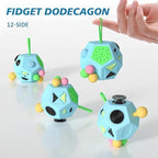 DoDoMagxanadu 12 sided fidget cube showing rolling gears and clickable button faces