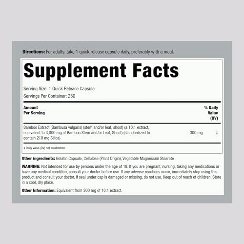 Piping Rock Bamboo Extract bottle label details