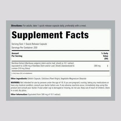 Piping Rock Bamboo Extract bottle label details