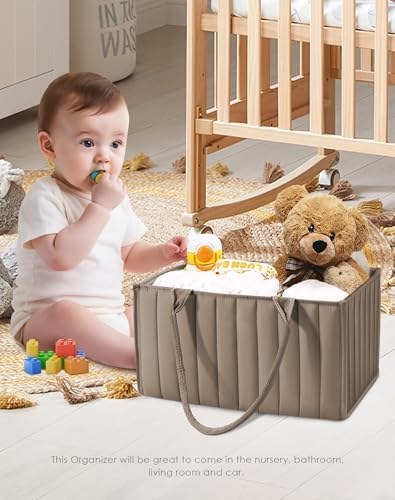 Mocha brown quilted diaper caddy showing interior compartments