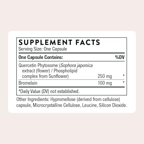 Thorne Quercetin phytosome and bromelain supplement facts label showing premium ingredients