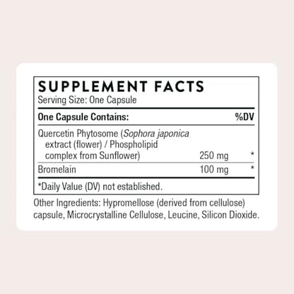Thorne Quercetin phytosome and bromelain supplement facts label showing premium ingredients