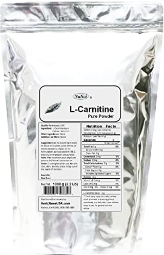 NuSci L-Carnitine powder texture and unflavored scoop view