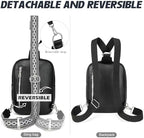 Myhozee leather sling bag styled with the wide patterned interchangeable strap.