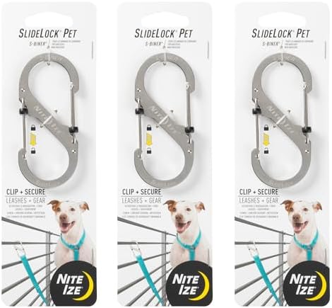 Nite Ize SlideLock Pet S-Biner locking mechanism close up showing independent sliding levers.