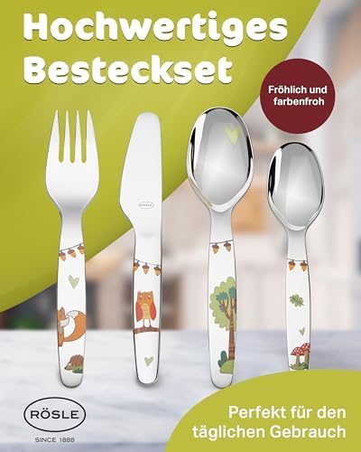 Childrens cutlery set with forest animal print handles