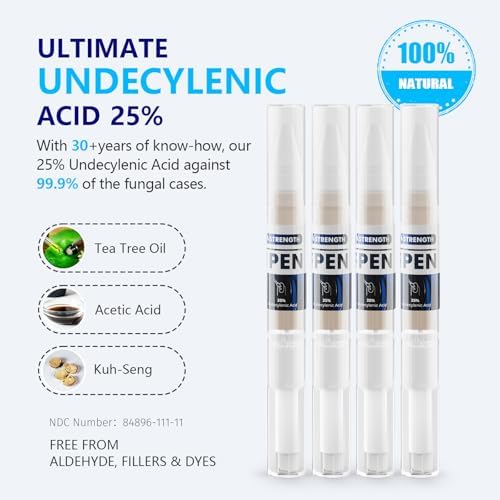 Applying iKeener 25 percent undecylenic acid pen to a damaged toenail.