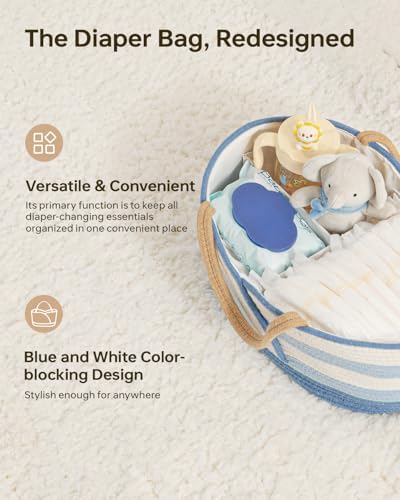 Side view of Babygreat blue and white nursery storage basket