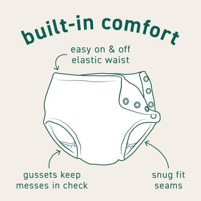 Green Sprouts baby girls swim diaper showing the easy lock side snaps for quick removal.