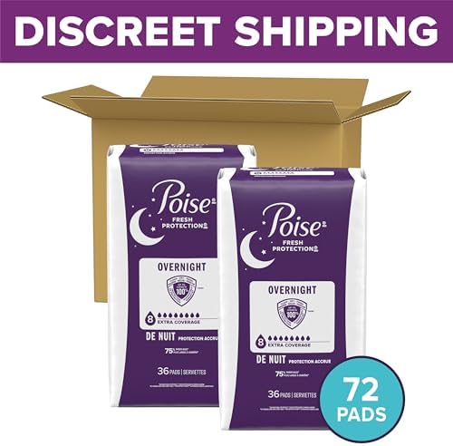 Poise postpartum bladder leak pads with eight drop extra coverage protection details.
