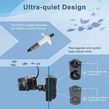 Hygger 12W fish tank current pump installed on a glass aquarium wall