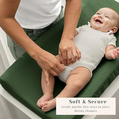 Coreeky soft cotton changing table cover in sage green solid color