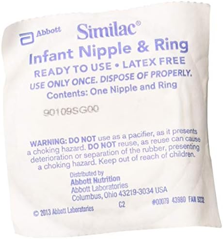 Similac disposable latex-free infant nipple and ring assembly for liquid baby formula bottles