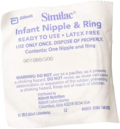 Similac disposable latex-free infant nipple and ring assembly for liquid baby formula bottles
