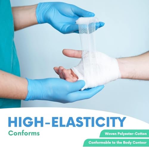 Healqu premium stretch gauze bandage being wrapped around a joint to demonstrate high elasticity and contouring support.