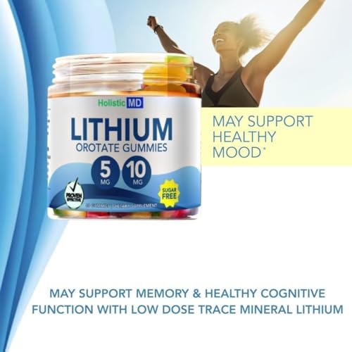 Three fruit flavors of chelated lithium orotate supplements displayed next to the packaging
