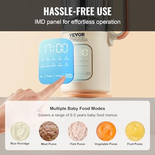VEVOR baby food steamer grinder showing digital IMD interface options closeup