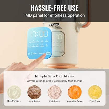 VEVOR baby food steamer grinder showing digital IMD interface options closeup