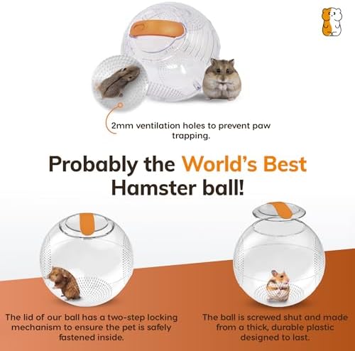 Durable clear hamster wheel ball demonstrating the two step lock feature.