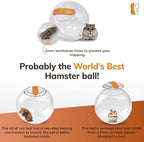 Durable clear hamster wheel ball demonstrating the two step lock feature.