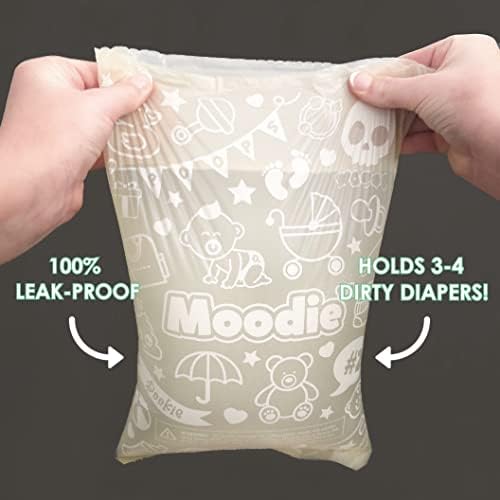 Leak proof disposable dirty diaper bags extending from dispenser opening
