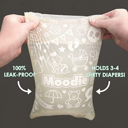 Leak proof disposable dirty diaper bags extending from dispenser opening