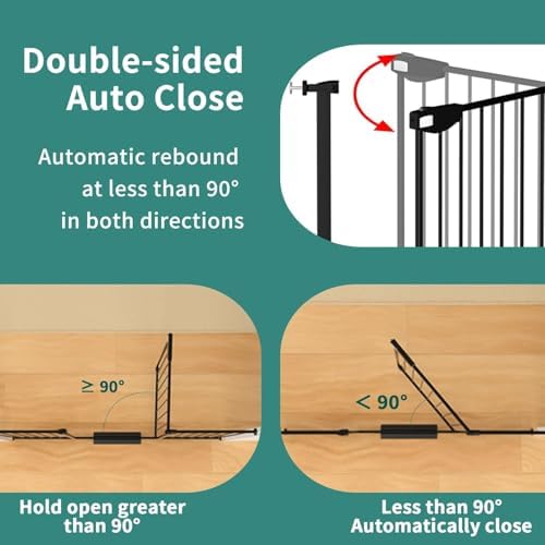 ALLAIBB extra wide child barrier door demonstrating the ninety degree hold open feature in a hallway.