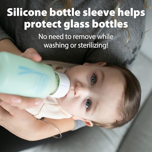 Close up of Dr. Brown's silicone bottle sleeve showing the transparent measurement window