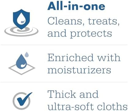 Close up of the hypoallergenic Sage Comfort Shield medical wipes packaging details