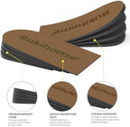 Bukihome heel pads placed inside a formal shoe for pain relief demonstration.