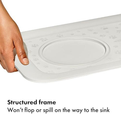 Oxo Pet Easy Clean Feeding Mat with dog bowls