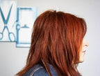 Ancient Sunrise hair color kit showing pure auburn shade results on hair