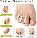 Bukihome foam spacers placed between toes demonstrating alignment correction for overlapping toes.