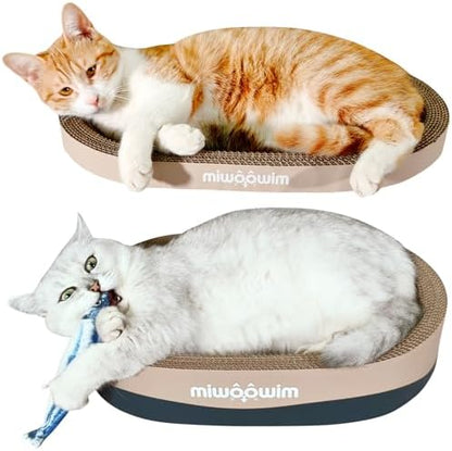 Compact space-saving cardboard pet scratcher set arranged inside a modern living room setting