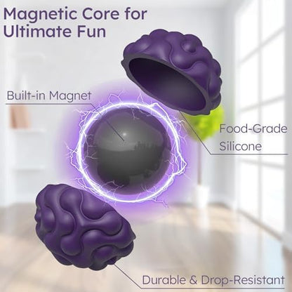 Set of six purple magnetic sensory balls with different textures