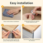 Application of corner guard on sharp cabinet edge for child safety