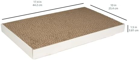 Side view highlighting the one point five inch thickness of the durable Amazon Basics pet scratcher.